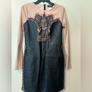 Black and Cream faux leather dress